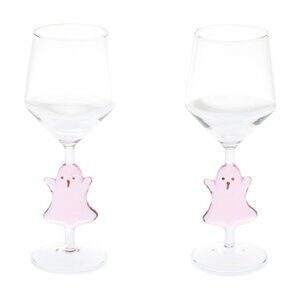HALLOWEEN 2 piece JP GLASSWARE  PINK Ghosts Wine Glasses BOO Fall Brand New Box